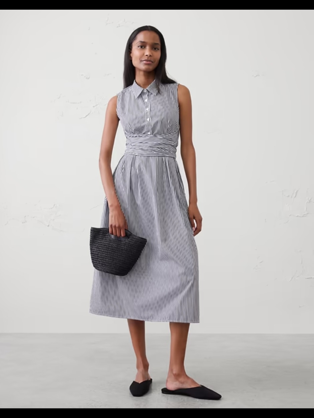 Banana Republic Striped Midi Dress with Wrap Waist - Picture 3 of 6
